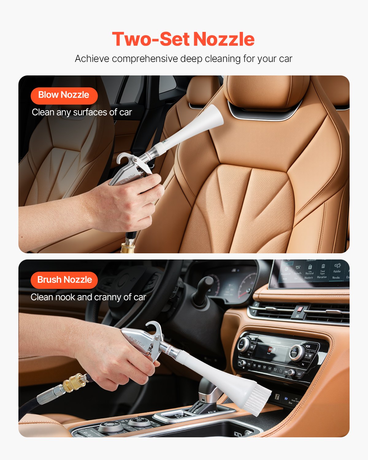 VEVOR Car Cleaning Gun 6-9.2 Bar High-Pressure Air Blow Gun 2 Nozzles Blast Dust 