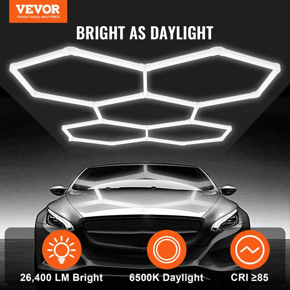 VEVOR Hexagon Garage Lights 26400LM 5 Grid Honeycomb LED Shop Ceiling Light 