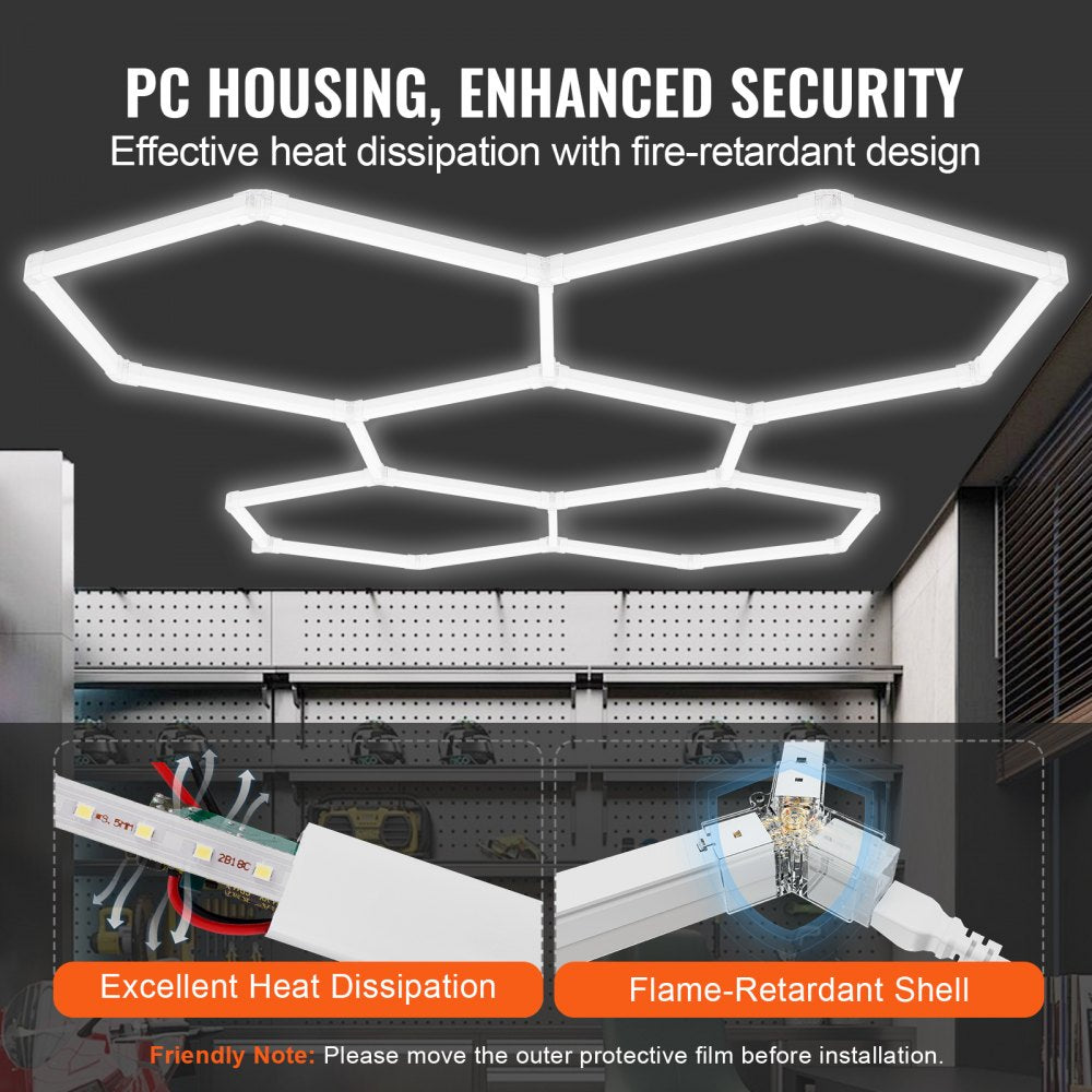 VEVOR Hexagon Garage Lights 26400LM 5 Grid Honeycomb LED Shop Ceiling Light 
