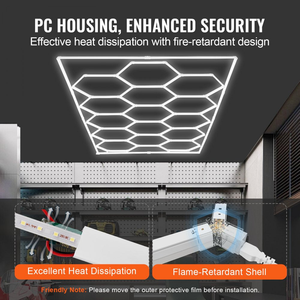 VEVOR Hexagon Garage Lights 66300LM 15 Grids Honeycomb LED Shop Ceiling Light 