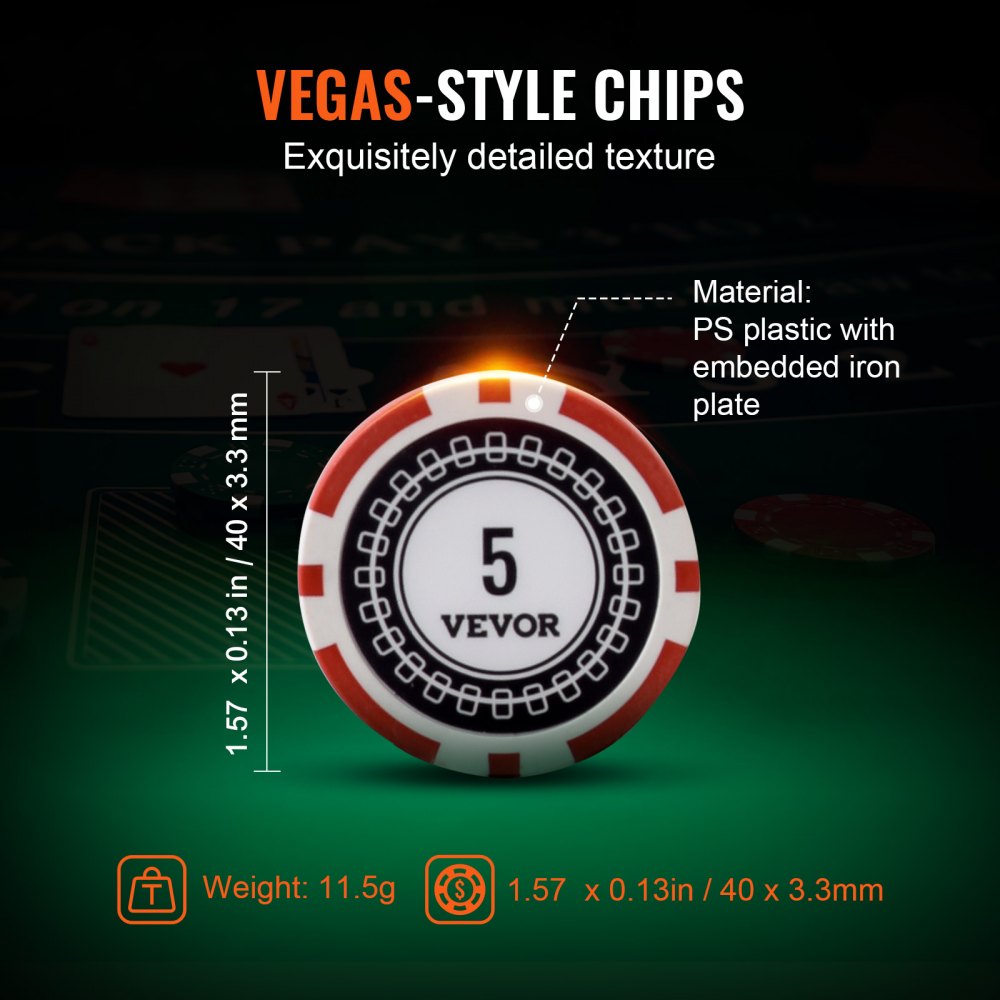 VEVOR Poker Chip Set, 300-Piece Poker Set, Complete Poker Playing Game Set with Aluminum Carrying  Case, 11.5 Gram Casino Chips, Cards, Buttons and Dices, for Texas Hold'em, Blackjack, Gambling 
