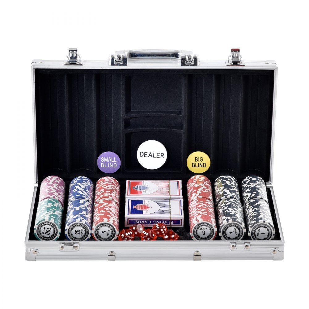 VEVOR Poker Chip Set, 300-Piece Poker Set, Complete Poker Playing Game Set with Aluminum Carrying  Case, 11.5 Gram Casino Chips, Cards, Buttons and Dices, for Texas Hold'em, Blackjack, Gambling 