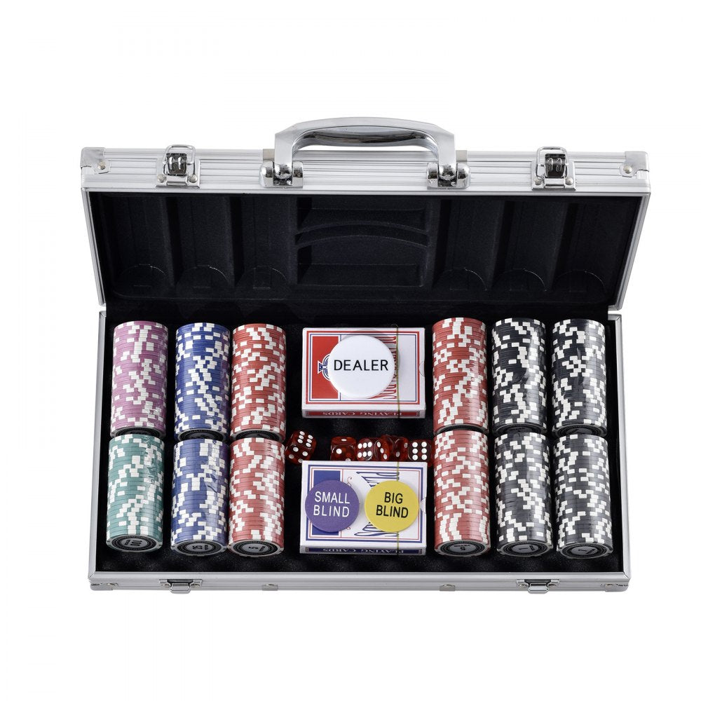 VEVOR Poker Chip Set, 300-Piece Poker Set, Complete Poker Playing Game Set with Aluminum Carrying  Case, 11.5 Gram Casino Chips, Cards, Buttons and Dices, for Texas Hold'em, Blackjack, Gambling 