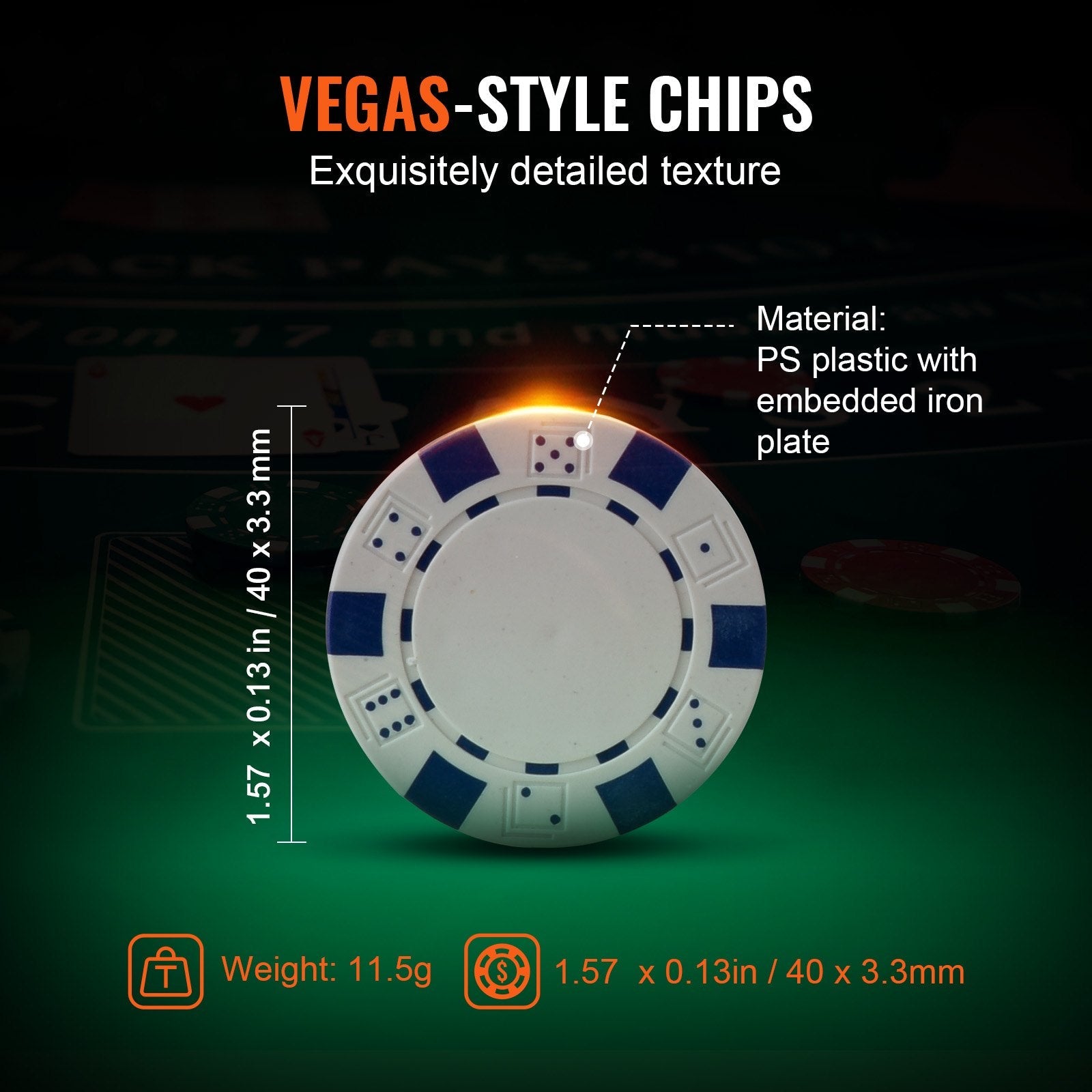 VEVOR Poker Chip Set, 500-Piece Poker Set, Complete Poker Playing Game Set with Aluminum Carrying  Case, 11.5 Gram Casino Chips, Cards, Buttons and Dices, for Texas Hold'em, Blackjack, Gambling 