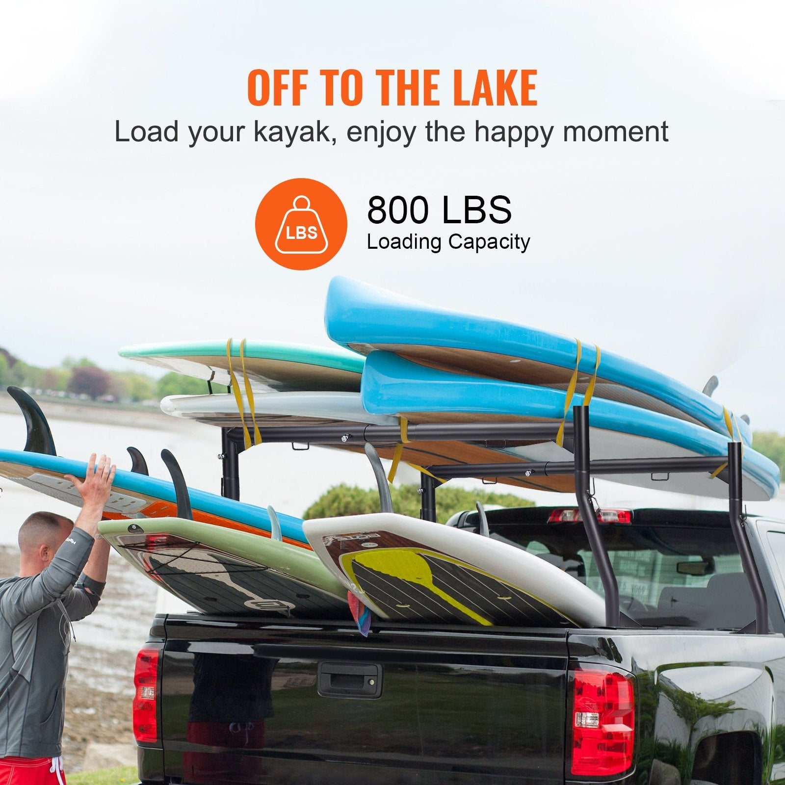 VEVOR Truck Rack, 46-71inch Width, 800 lbs Capacity, Extendable Steel Ladder Rack for Truck with 4 Non-Drilling J-bolts, Heavy Duty Truck Bed Rack Two-Bar Set for Kayak, Surfboard, Lumber, Ladder 