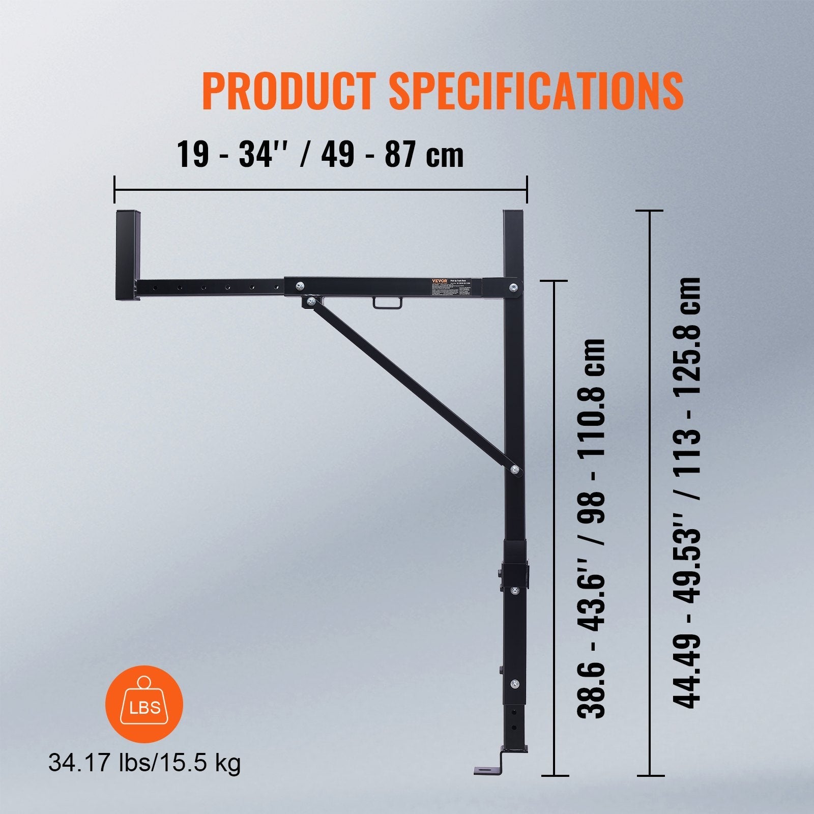VEVOR Truck Rack Pick up Truck Ladder 19"-34" W 38.6"-43.6" H 250lbs Capacity 