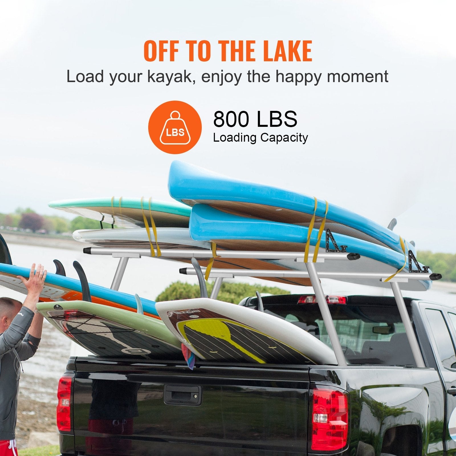 VEVOR Truck Rack, 800 lbs Capacity, 71"x31" Aluminum Ladder Rack for Truck with 8 Non-Drilling C-clamps, Heavy Duty Truck Bed Rack Two-Bar Set for Kayak, Surfboard, Lumber, Ladder 