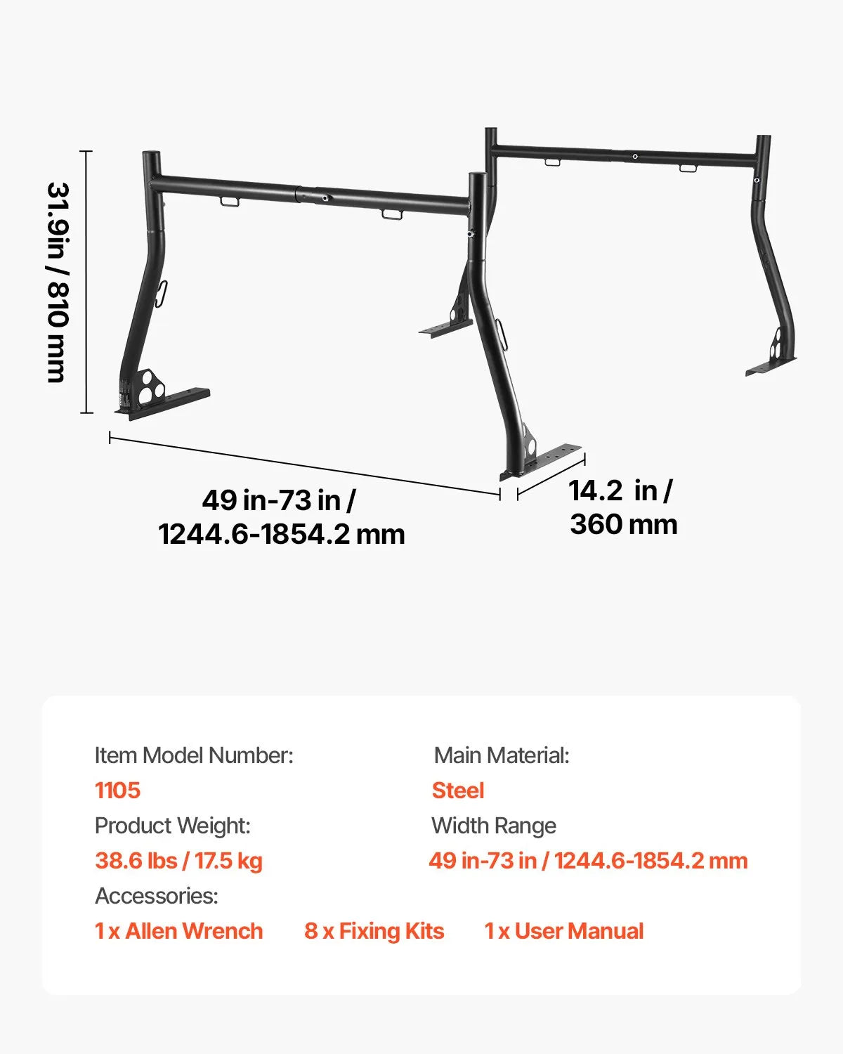 VEVOR Truck Ladder Rack Universal Cargo Rack 800 lbs Capacity for Large Cargo