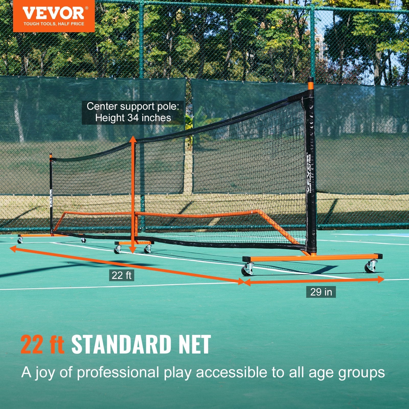 VEVOR Pickleball Net Set, 22FT Regulation Size Portable Pickleball System with Carrying Bag, Balls, and Wheels, Weather Resistant Steady Metal Frame & Strong PE Net, for Outdoor Backyard Driveway 