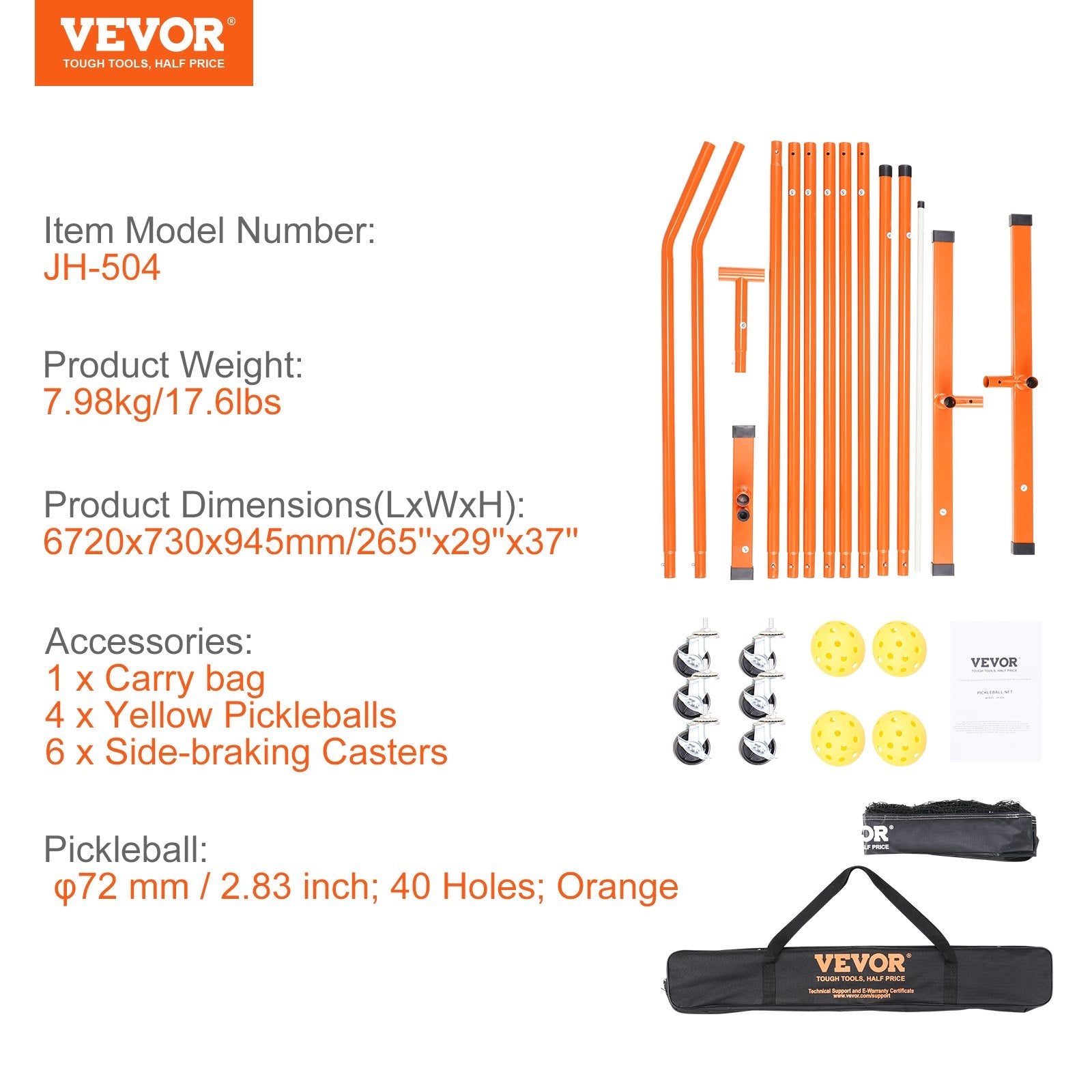 VEVOR Pickleball Net Set, 22FT Regulation Size Portable Pickleball System with Carrying Bag, Balls, and Wheels, Weather Resistant Steady Metal Frame & Strong PE Net, for Outdoor Backyard Driveway 