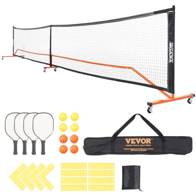 VEVOR Pickleball Net Set, 22FT Regulation Size Portable Pickleball System with Bags, Balls, Paddles, Wheels, and Court Lines, Weather Resistant Metal Frame & PE Net, for Outdoor Backyard Driveway 