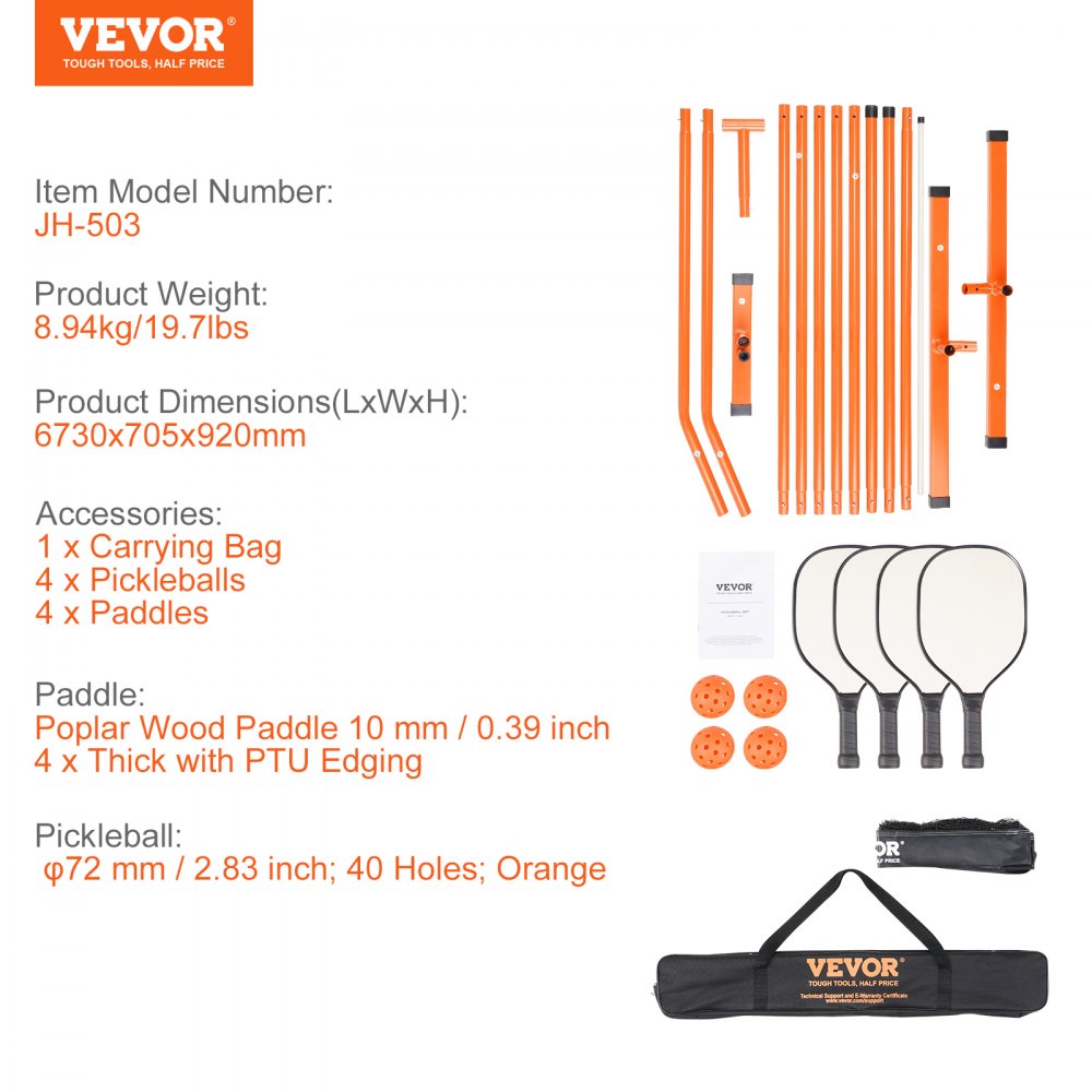 VEVOR Pickleball Net Set, 22FT Regulation Size Portable Pickleball System with Carrying Bag & Balls & Paddles, Weather Resistant Steady Metal Frame & Strong PE Net, for Outdoor Backyard Driveway 