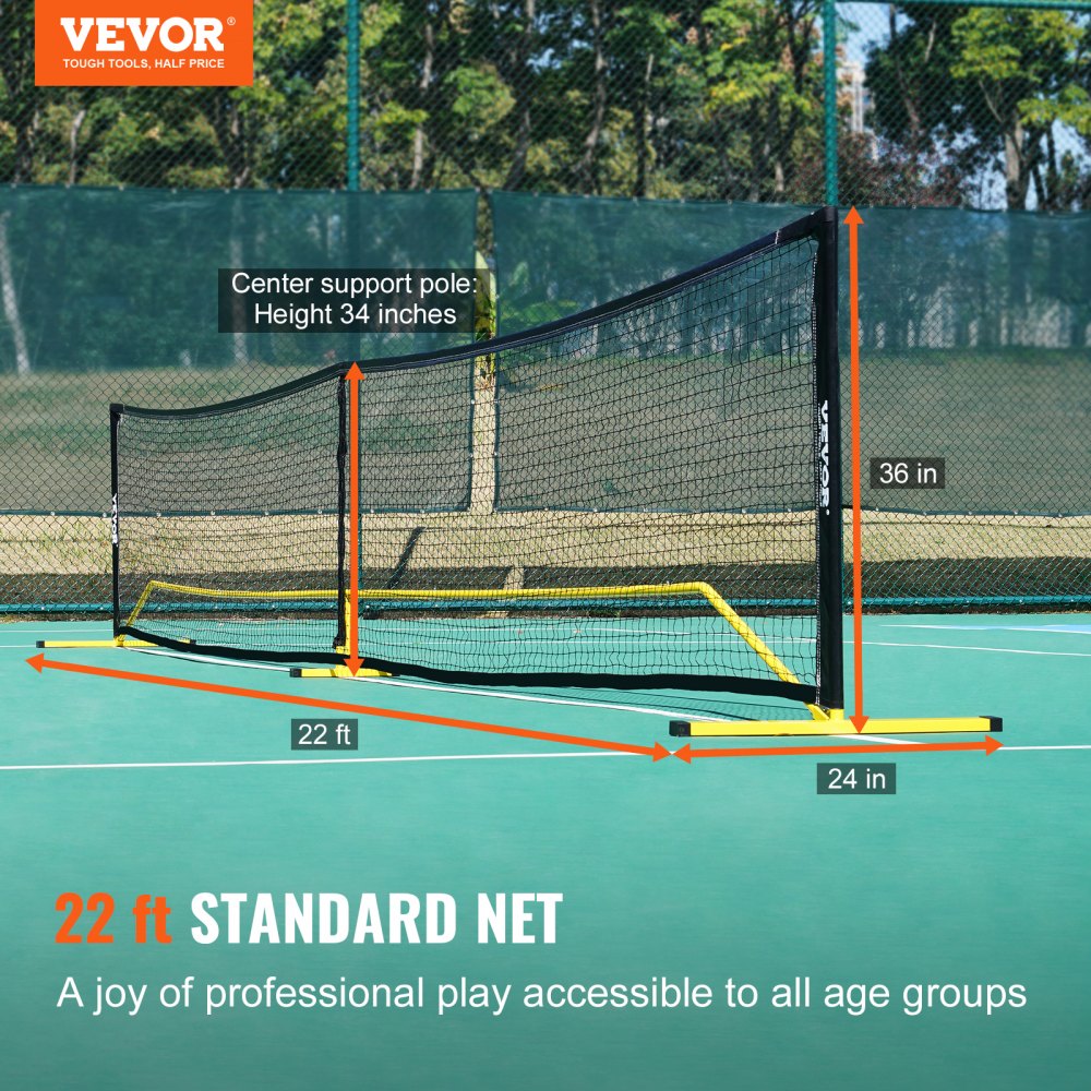 VEVOR Portable Pickleball Net System, 22FT Regulation Size Net, Weather Resistant Steady Metal Frame & Strong PE Net, Outdoor Game Sports Net with Carrying Bag, Easy Setup, Play in Backyard Driveway 