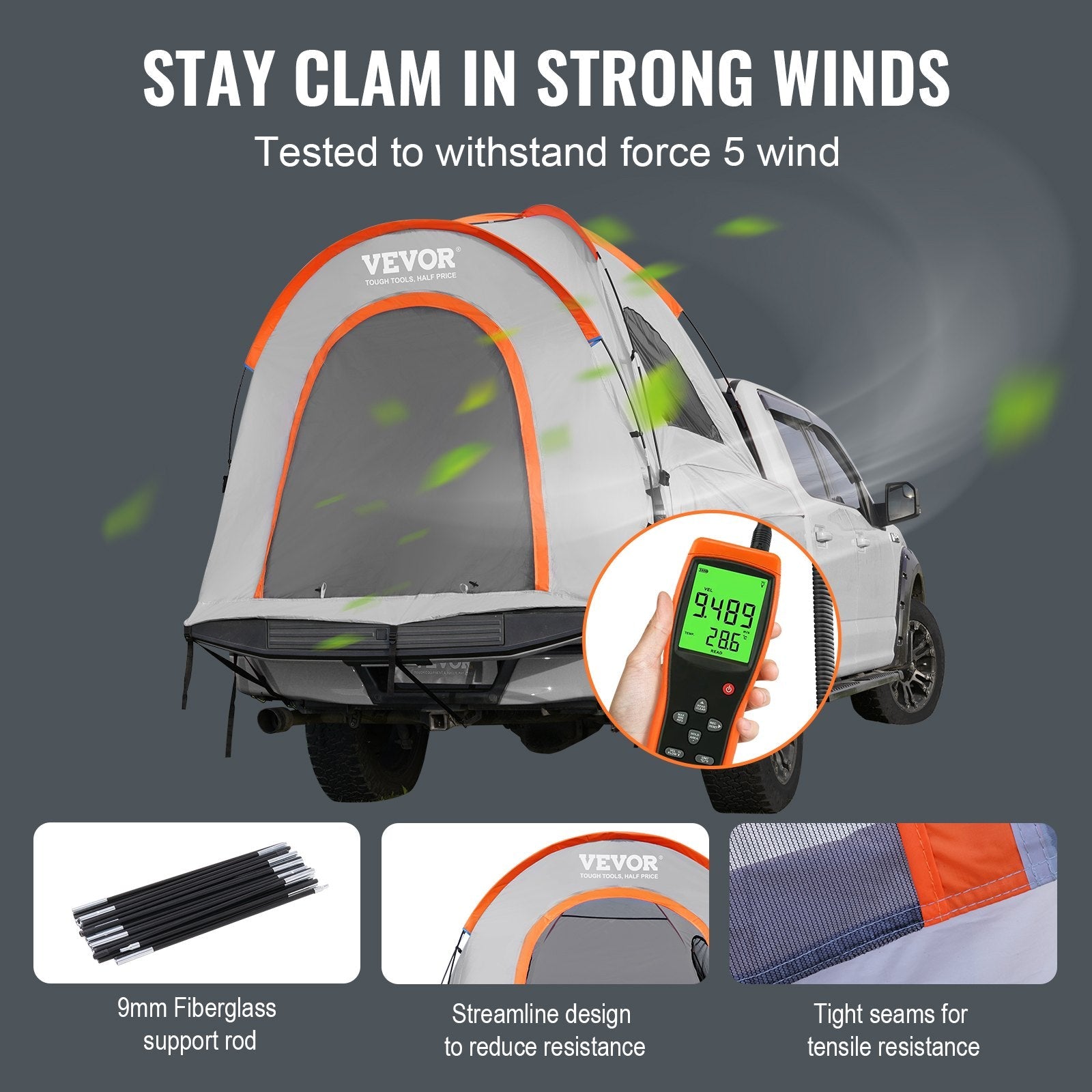 VEVOR Truck Bed Tent, 5.5'-6' Pickup Truck Tent with Rain Layer and Carry Bag, Waterproof PU2000mm Double Layer Truck Tent for Camping, Accommodate 2-3 Person, for Camping Traveling Outdoor Activities 