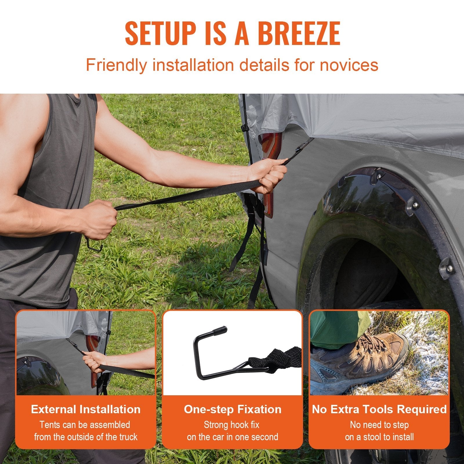 VEVOR Truck Bed Tent, 5.5'-6' Pickup Truck Tent with Rain Layer and Carry Bag, Waterproof PU2000mm Double Layer Truck Tent for Camping, Accommodate 2-3 Person, for Camping Traveling Outdoor Activities 