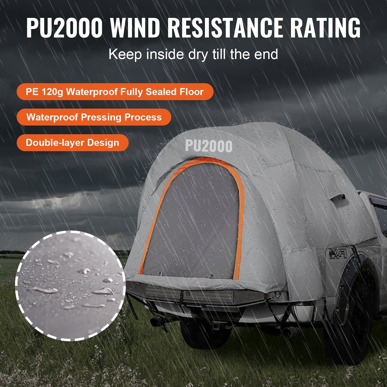 VEVOR Truck Bed Tent, 6.4'-6.7' Pickup Truck Tent with Rain Layer and Carry Bag, Waterproof PU2000mm Double Layer Truck Tent, Accommodate 2-3 Person, for Camping Traveling Outdoor Activities 