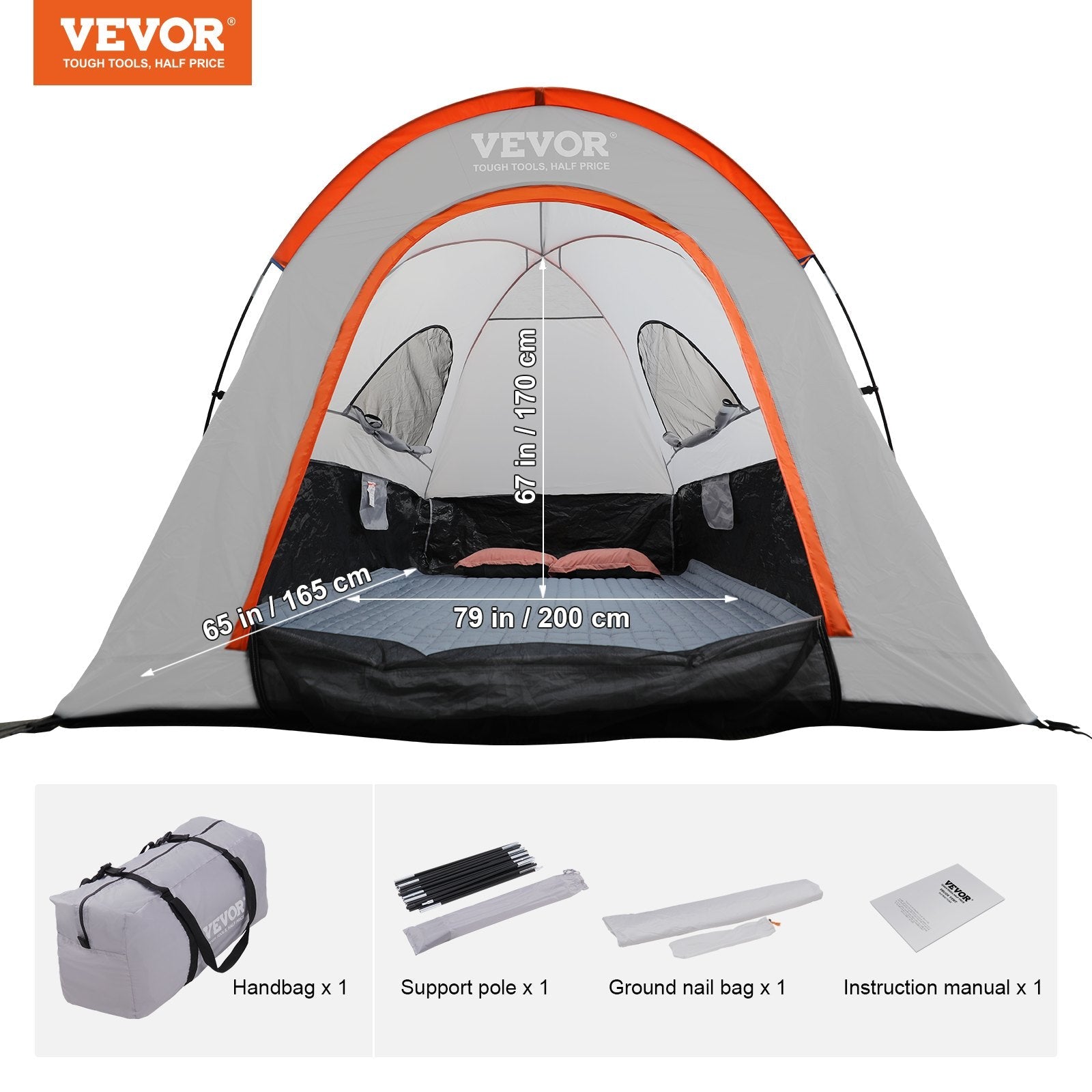VEVOR Truck Bed Tent, 6.4'-6.7' Pickup Truck Tent with Rain Layer and Carry Bag, Waterproof PU2000mm Double Layer Truck Tent, Accommodate 2-3 Person, for Camping Traveling Outdoor Activities 