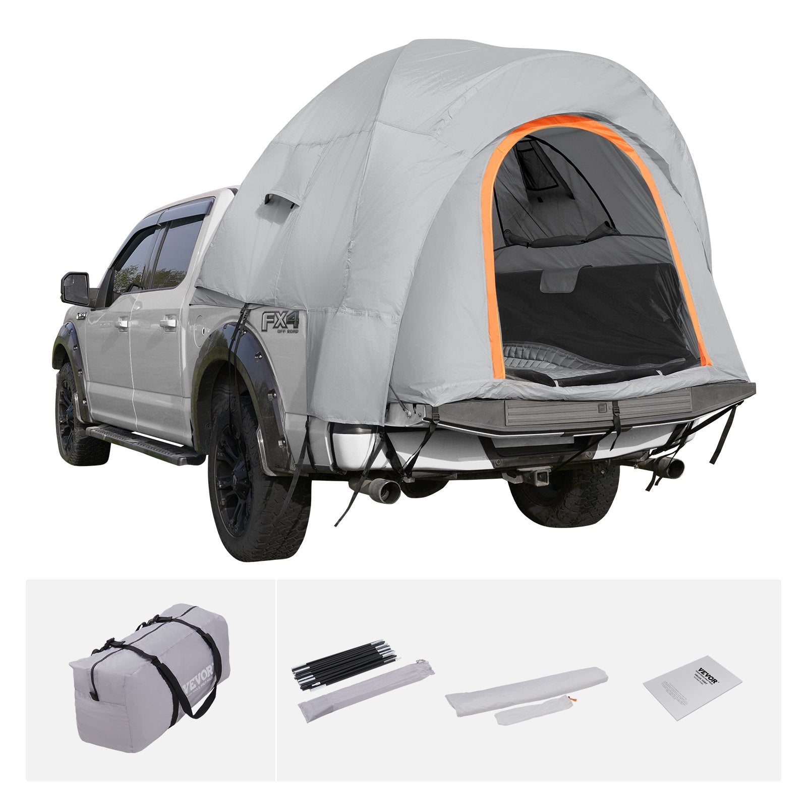 VEVOR Truck Bed Tent, 6.4'-6.7' Pickup Truck Tent with Rain Layer and Carry Bag, Waterproof PU2000mm Double Layer Truck Tent, Accommodate 2-3 Person, for Camping Traveling Outdoor Activities 