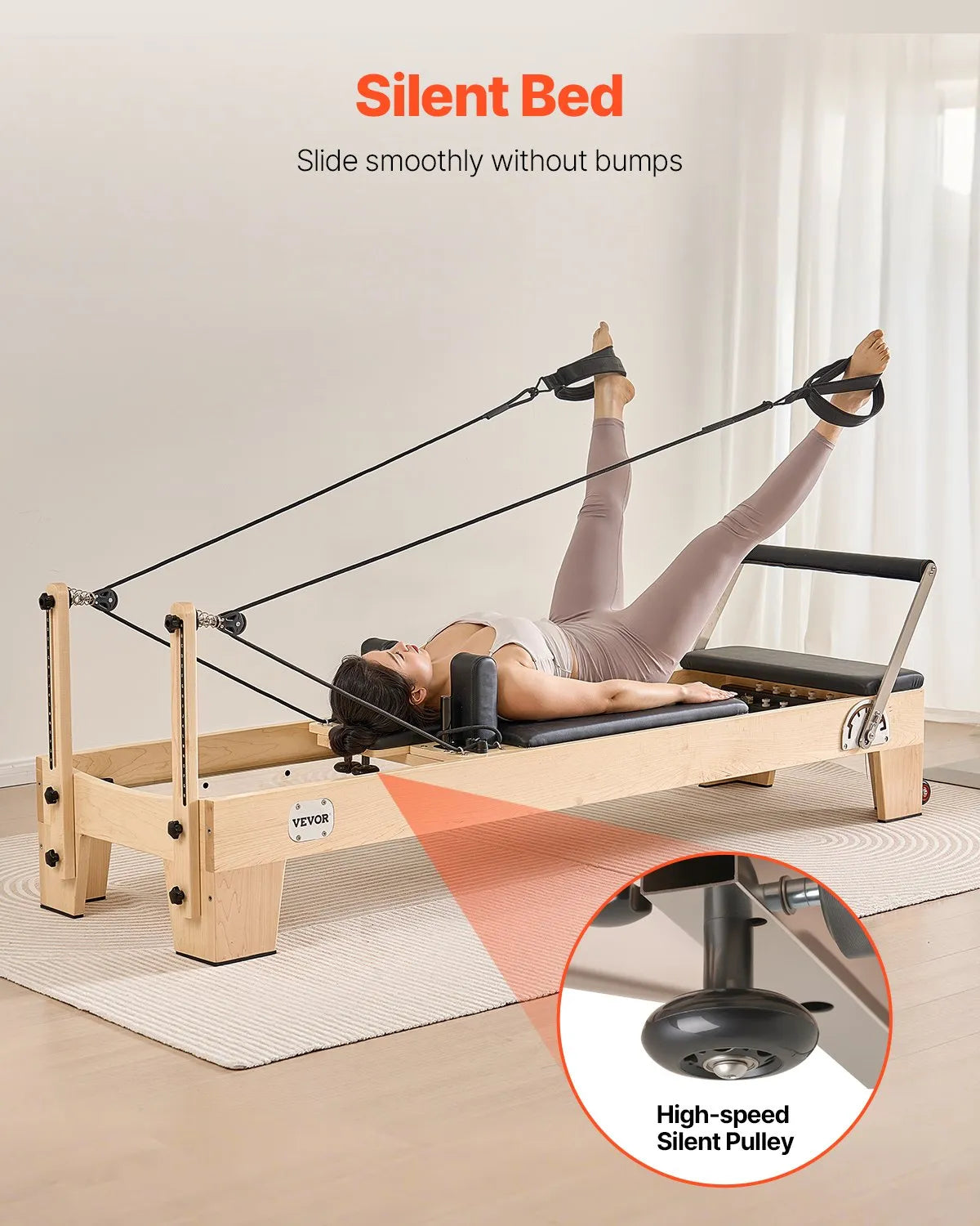 VEVOR Pilates Reformer Machine, Wooden Pilates Workout Equipment for Home Gym Studio Use, Pilates Bed with Dual Resistance- Spring & Cord, Reformer Set with Sitting Box, Up to 400 LBS 