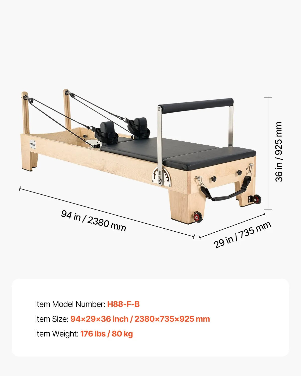 VEVOR Pilates Reformer Machine, Wooden Pilates Workout Equipment for Home Gym Studio Use, Pilates Bed with Dual Resistance- Spring & Cord, Reformer Set with Sitting Box, Up to 400 LBS 