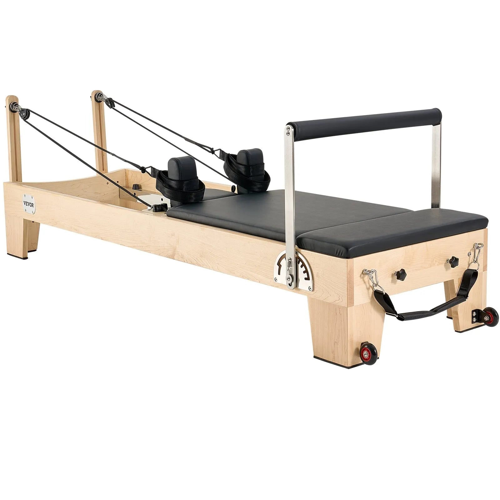 VEVOR Pilates Reformer Machine, Wooden Pilates Workout Equipment for Home Gym Studio Use, Pilates Bed with Dual Resistance- Spring & Cord, Reformer Set with Sitting Box, Up to 400 LBS 