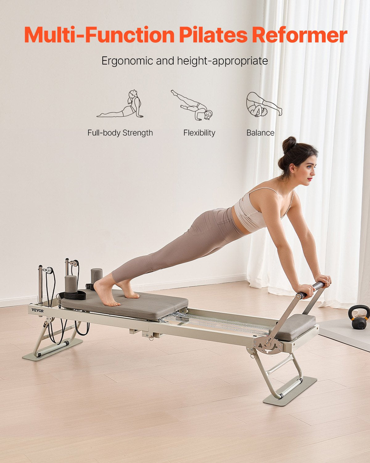 VEVOR Foldable Pilates Reformer Pilates Machine Home Gym Workout Equipment 
