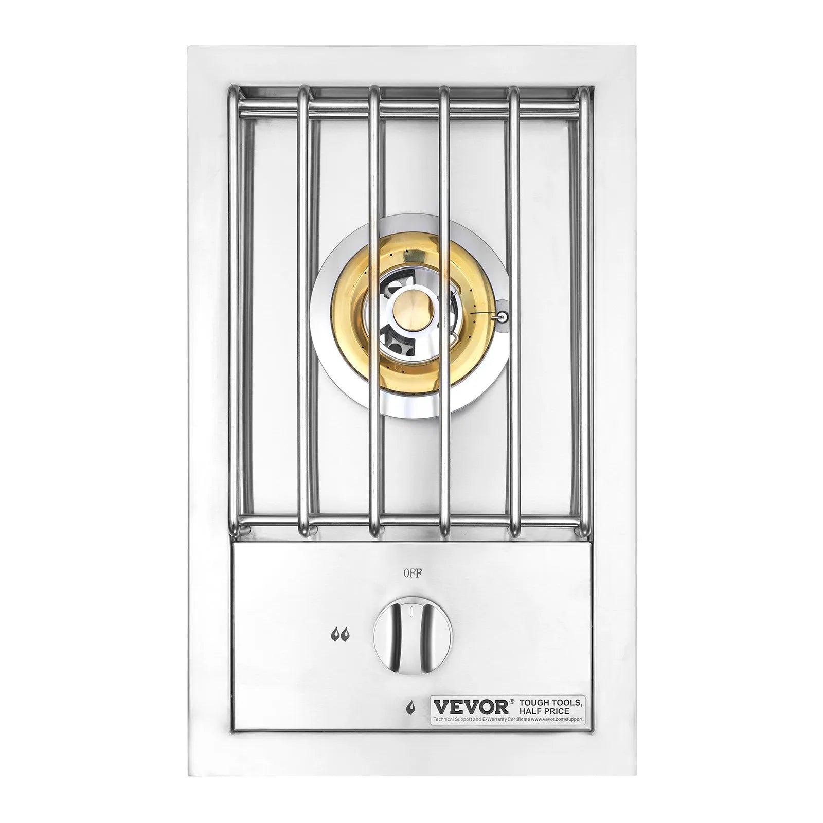 VEVOR Single Grilling Side Burner, 15,000BTU Liquid Propane Side Burner for Outdoor Kitchen, Convertible to Natural Gas, 304 Stainless Steel Built-in Single Grill Burners for BBQ Grill Island 