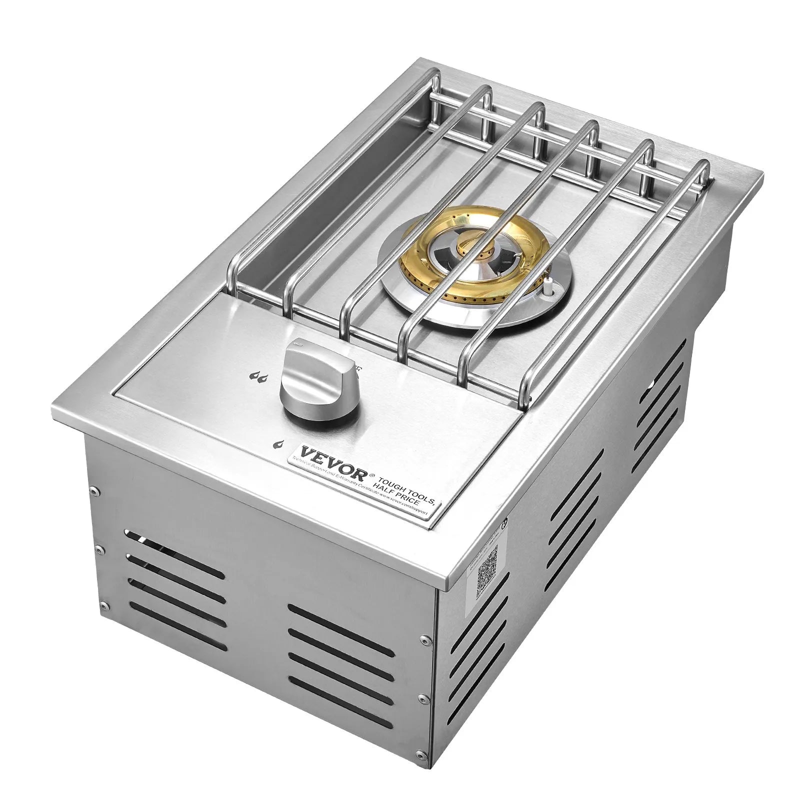 VEVOR Single Grilling Side Burner, 15,000BTU Liquid Propane Side Burner for Outdoor Kitchen, Convertible to Natural Gas, 304 Stainless Steel Built-in Single Grill Burners for BBQ Grill Island 