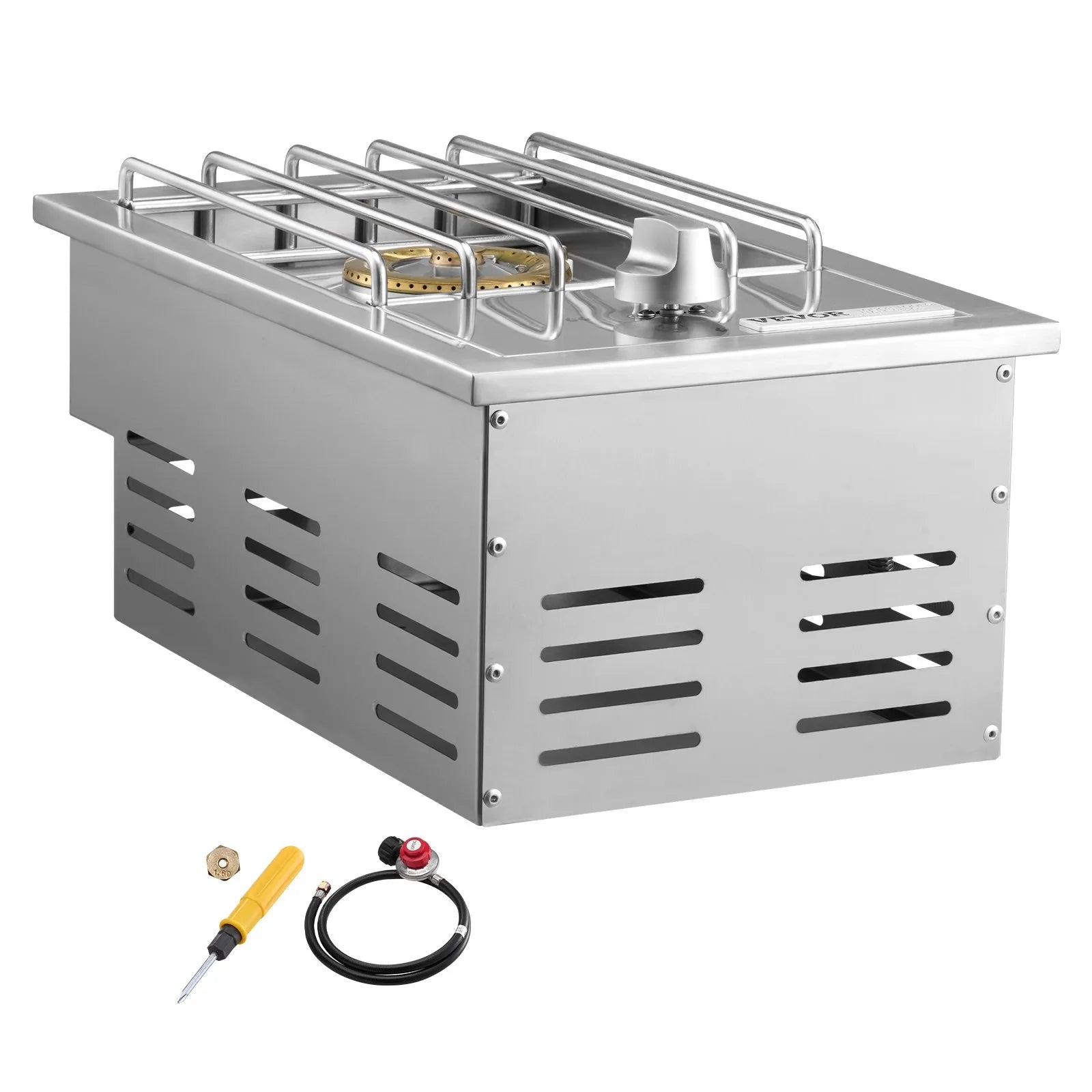 VEVOR Single Grilling Side Burner, 15,000BTU Liquid Propane Side Burner for Outdoor Kitchen, Convertible to Natural Gas, 304 Stainless Steel Built-in Single Grill Burners for BBQ Grill Island 