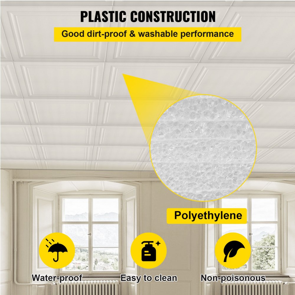 VEVOR Foam Ceiling Tiles, 19.7" x 19.7" Glue-up Ceiling Tiles, 96 pcs Lightweight Ceiling Tiles, 270 sq. ft Paintable Ceiling Tiles, 1/5" Thick Lay-in Ceiling Tile Pack for Roof and Wall Decoration 