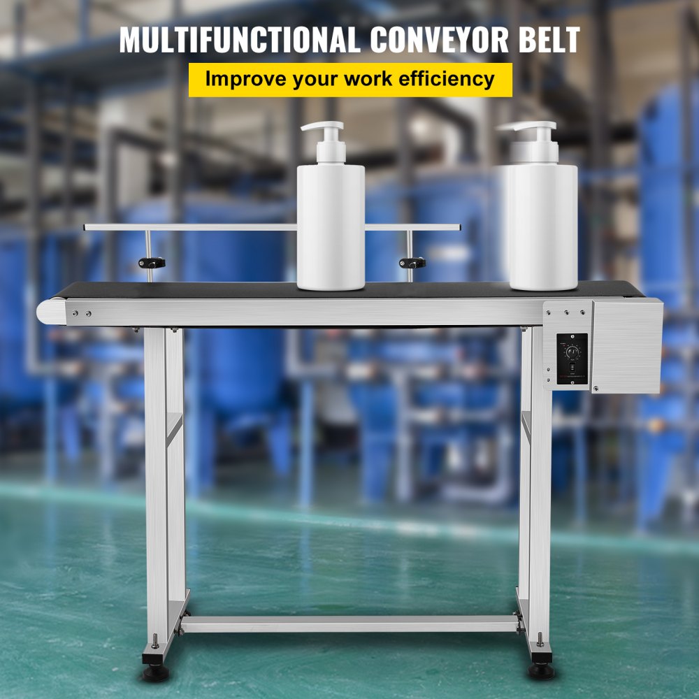 VEVOR PVC Belt Conveyor 59Inch Length, Electric PVC Conveyor 7.8 Width, 110V Adjustable Automatic Speed, Conveyor Machine with Single Guardrails, In Stainless Steel, Industrial Transport Equipment 