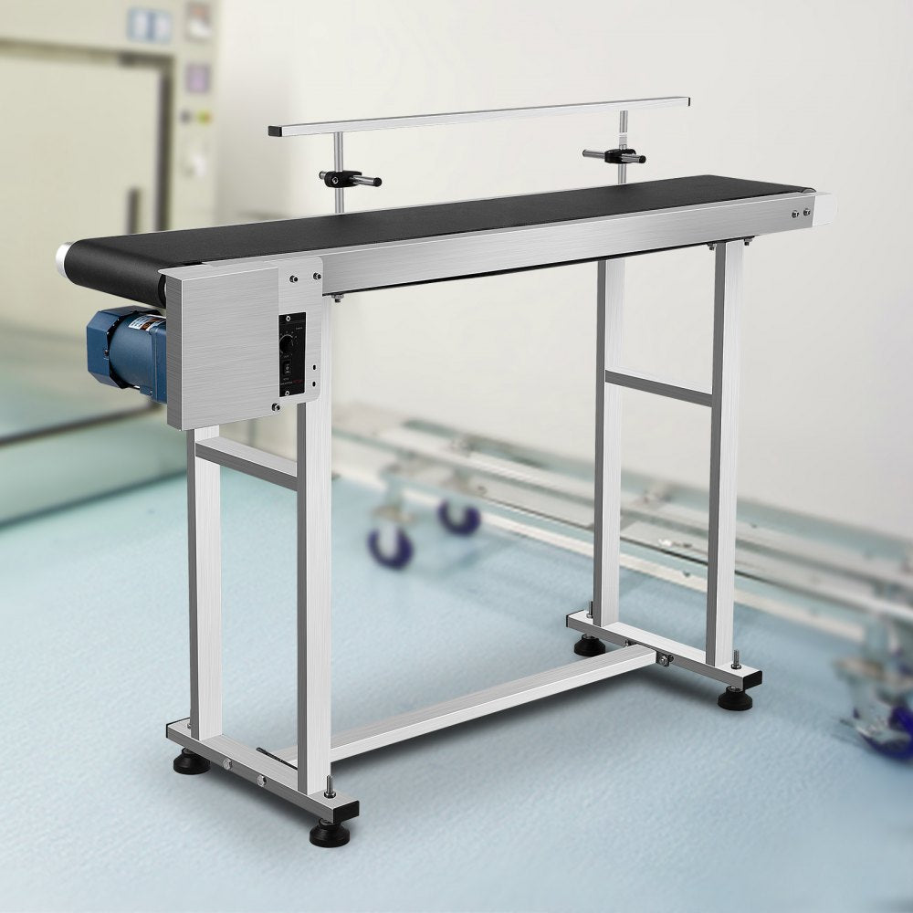 VEVOR PVC Belt Conveyor 59Inch Length, Electric PVC Conveyor 7.8 Width, 110V Adjustable Automatic Speed, Conveyor Machine with Single Guardrails, In Stainless Steel, Industrial Transport Equipment 