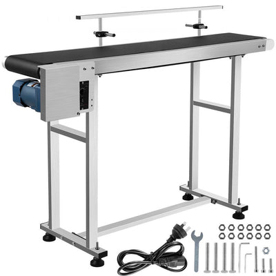 VEVOR PVC Belt Conveyor 59Inch Length, Electric PVC Conveyor 7.8 Width, 110V Adjustable Automatic Speed, Conveyor Machine with Single Guardrails, In Stainless Steel, Industrial Transport Equipment 
