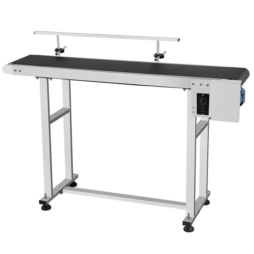 VEVOR PVC Belt Conveyor 59Inch Length, Electric PVC Conveyor 7.8 Width, 110V Adjustable Automatic Speed, Conveyor Machine with Single Guardrails, In Stainless Steel, Industrial Transport Equipment 