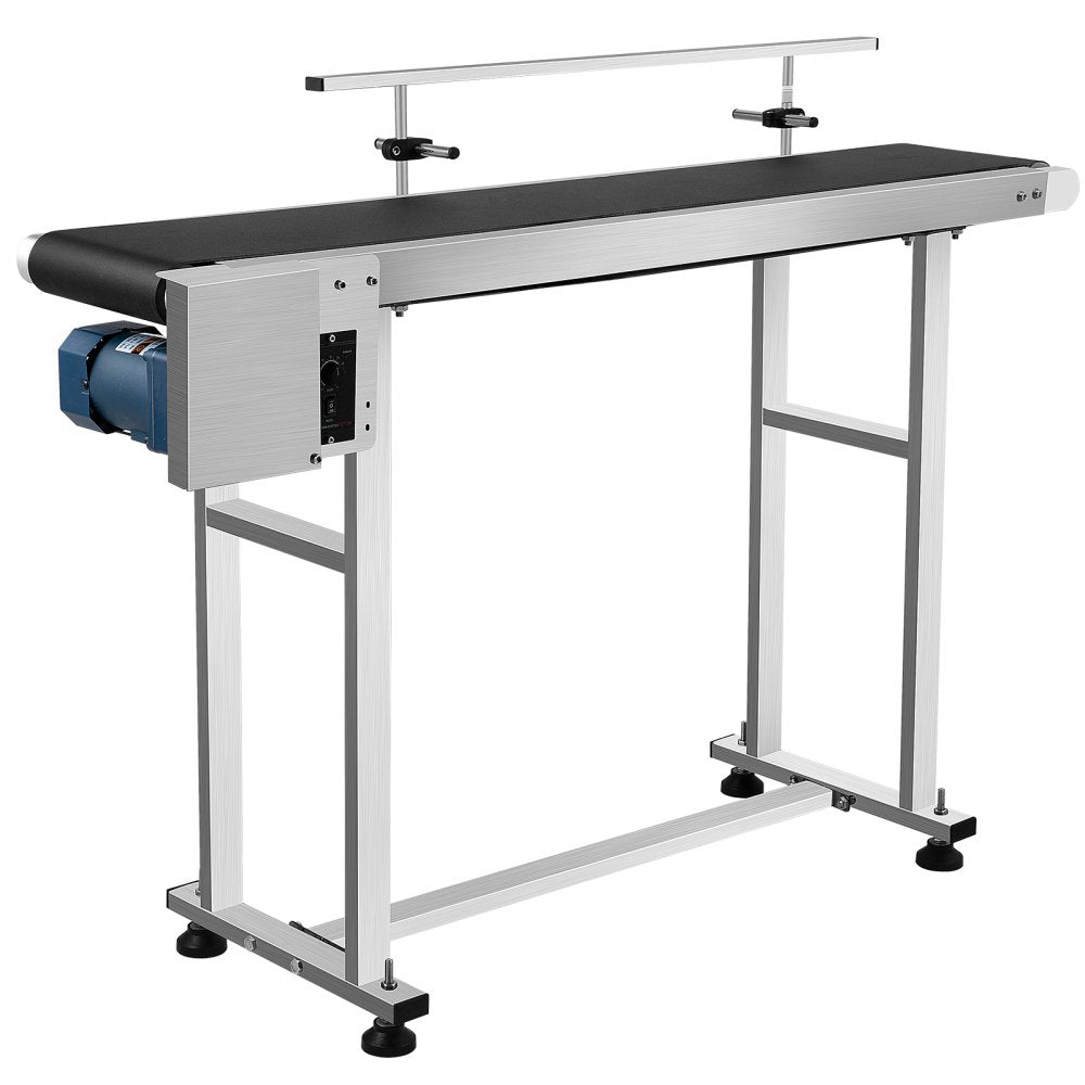 VEVOR PVC Belt Conveyor 59Inch Length, Electric PVC Conveyor 7.8 Width, 110V Adjustable Automatic Speed, Conveyor Machine with Single Guardrails, In Stainless Steel, Industrial Transport Equipment 