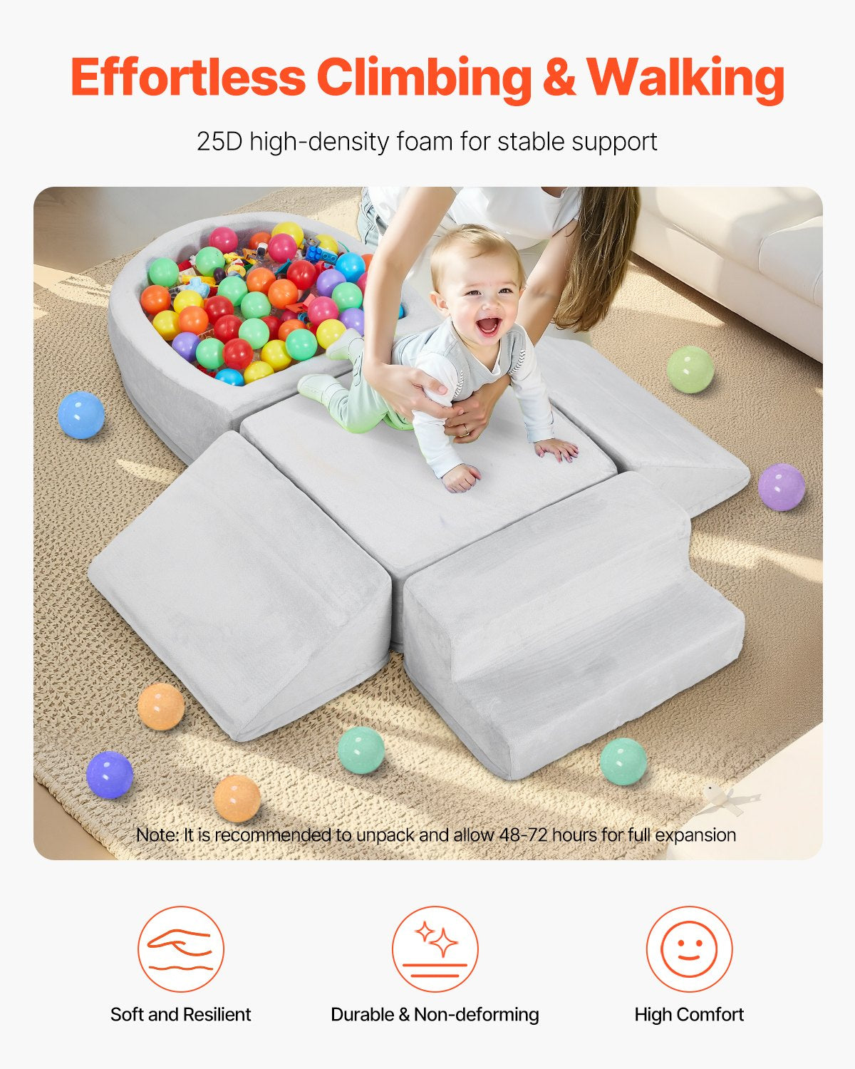 VEVOR Climbing Toys 5 Piece Foam Climbing Blocks with Ball Pit for Toddlers 