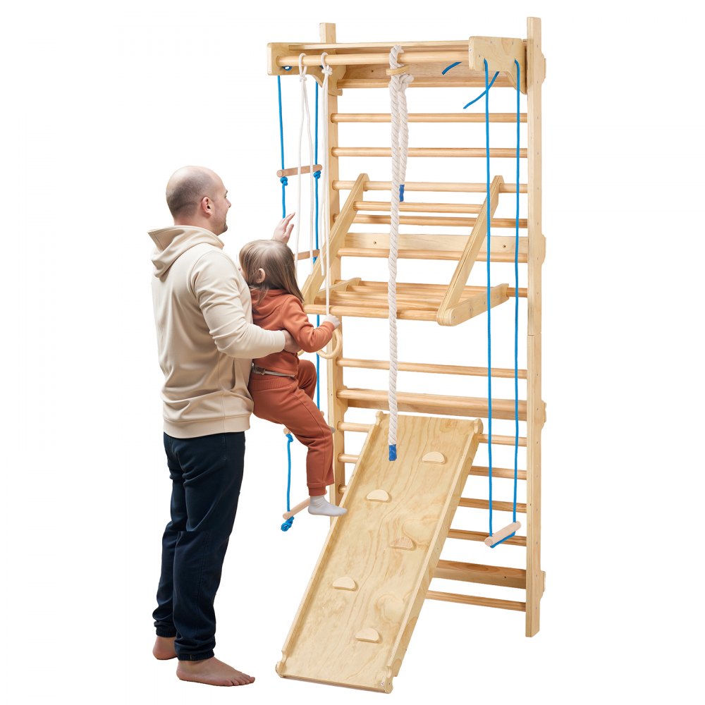 VEVOR Swedish Ladder Wall Gym 8 in 1 Wooden Indoor Playground Climbing Toys 