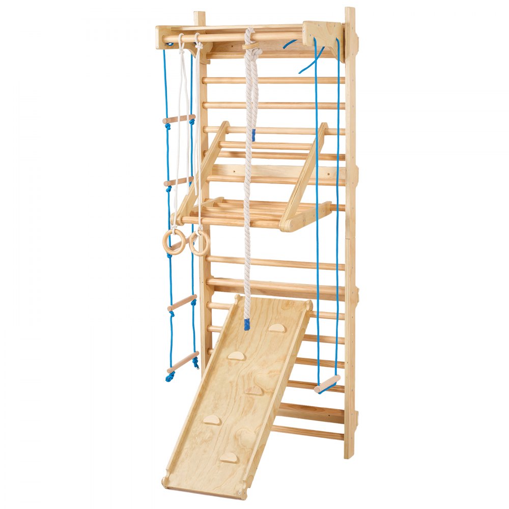 VEVOR Swedish Ladder Wall Gym 8 in 1 Wooden Indoor Playground Climbing Toys 