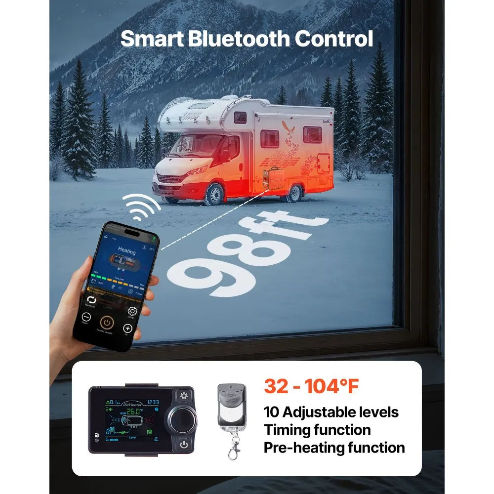 8KW Portable Diesel Air Heater with Bluetooth App, Remote Control & LCD Screen – 12V/110V