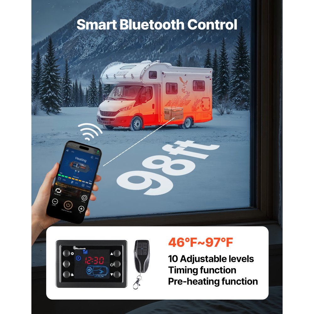 8KW Diesel Air Heater, 12V/24V Portable Heater with Bluetooth & Remote Control