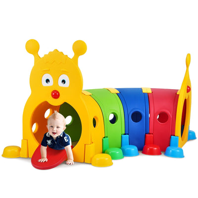 VEVOR Caterpillar Tunnel for Kids, Outdoor Indoor Climb and Crawl Through, Play Equipment for Toddler,Boys,Girls,Baby 3-6, 4 Sections, for Daycare, Preschool, Playground, Multicolor 