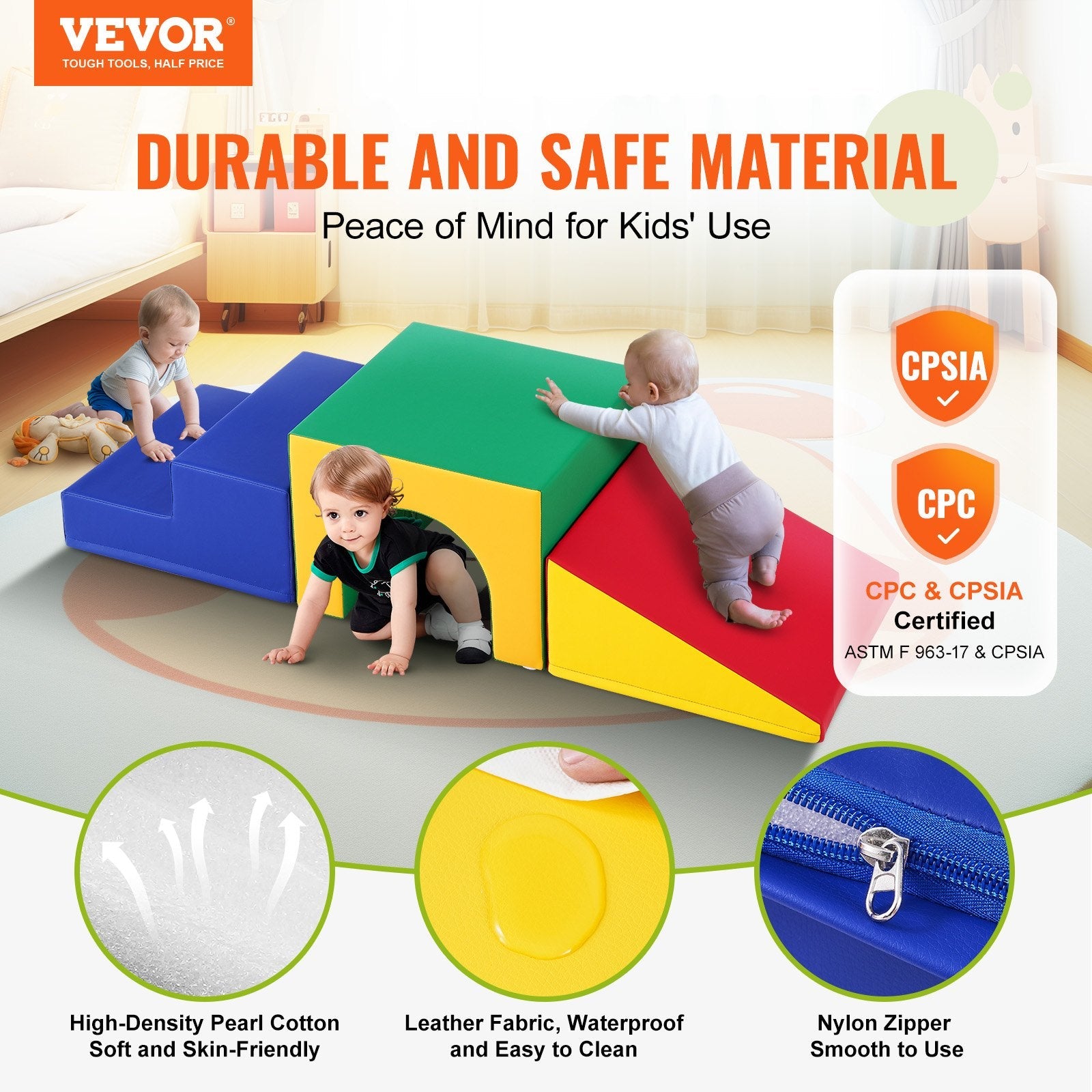 VEVOR Single Tunnel Climber, Toddler Playset, Foam Climbing Blocks for Toddlers, Kids Tunnel Maze with Stairs and Ramp, Indoor for Toddlers and Preschoolers Easy to Clean, 3 pcs (Assorted) 