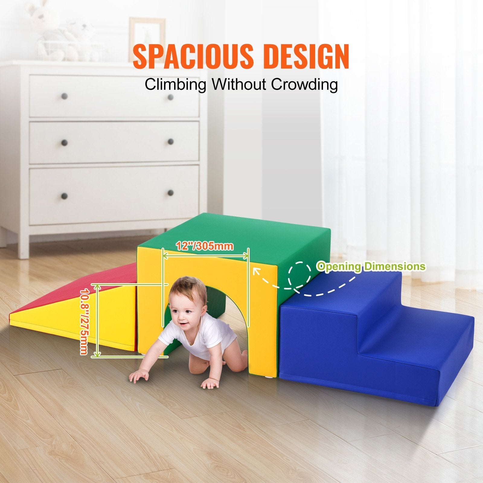 VEVOR Single Tunnel Climber, Toddler Playset, Foam Climbing Blocks for Toddlers, Kids Tunnel Maze with Stairs and Ramp, Indoor for Toddlers and Preschoolers Easy to Clean, 3 pcs (Assorted) 