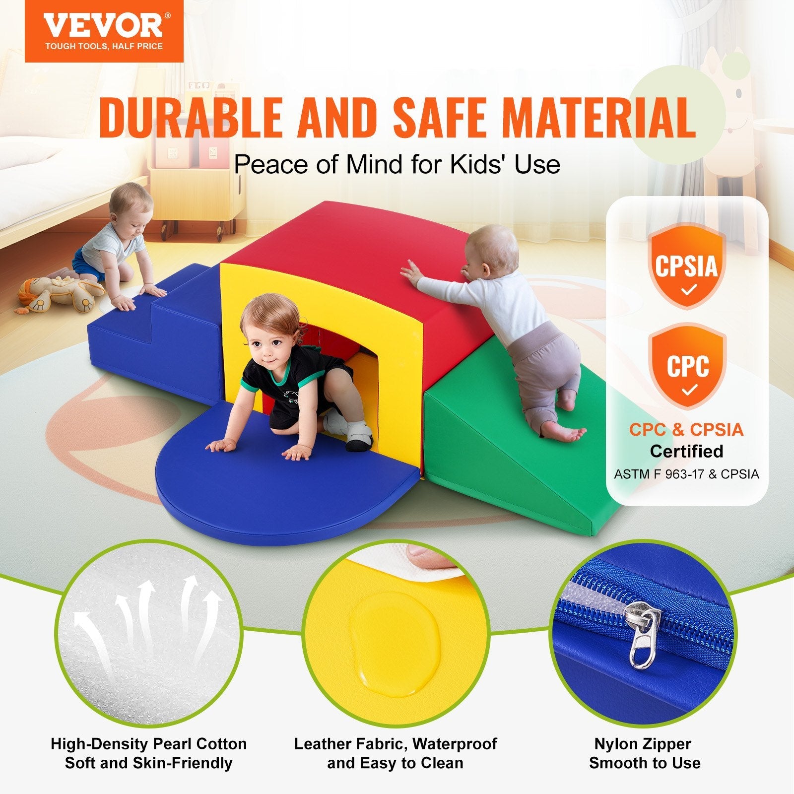 VEVOR Toddler Climbing Toys Indoor, 5 Piece Climb, Crawl and Tunnel Soft Play Equipment, Foam Climbing Toys, Kids Tunnel Maze with Stairs and Ramp,Indoor for Preschoolers Easy to Clean (Assorted) 