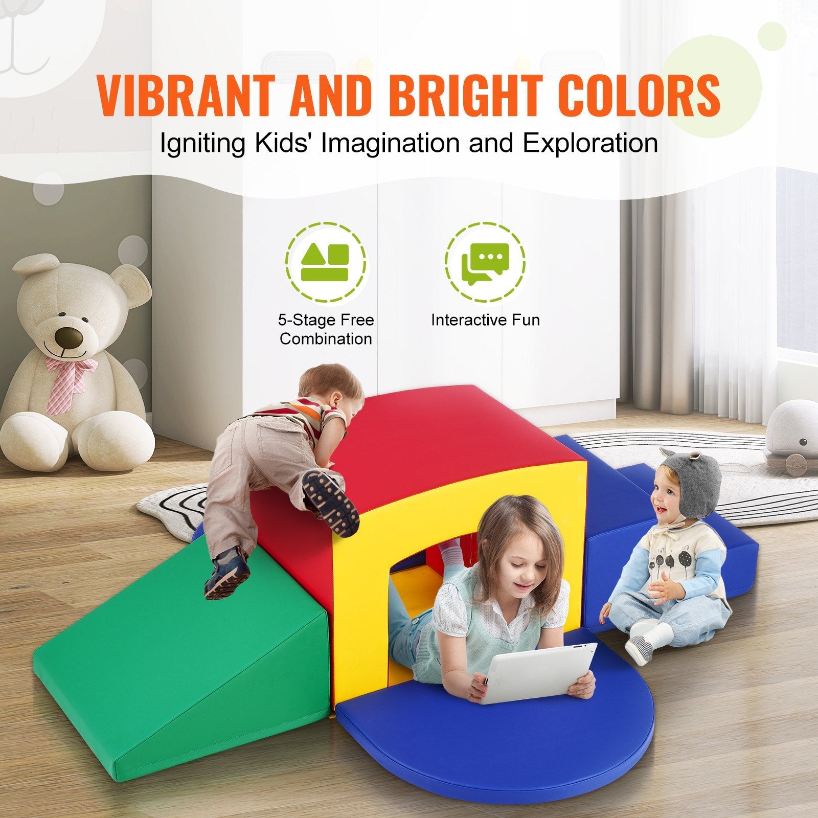 VEVOR Toddler Climbing Toys Indoor, 5 Piece Climb, Crawl and Tunnel Soft Play Equipment, Foam Climbing Toys, Kids Tunnel Maze with Stairs and Ramp,Indoor for Preschoolers Easy to Clean (Assorted) 
