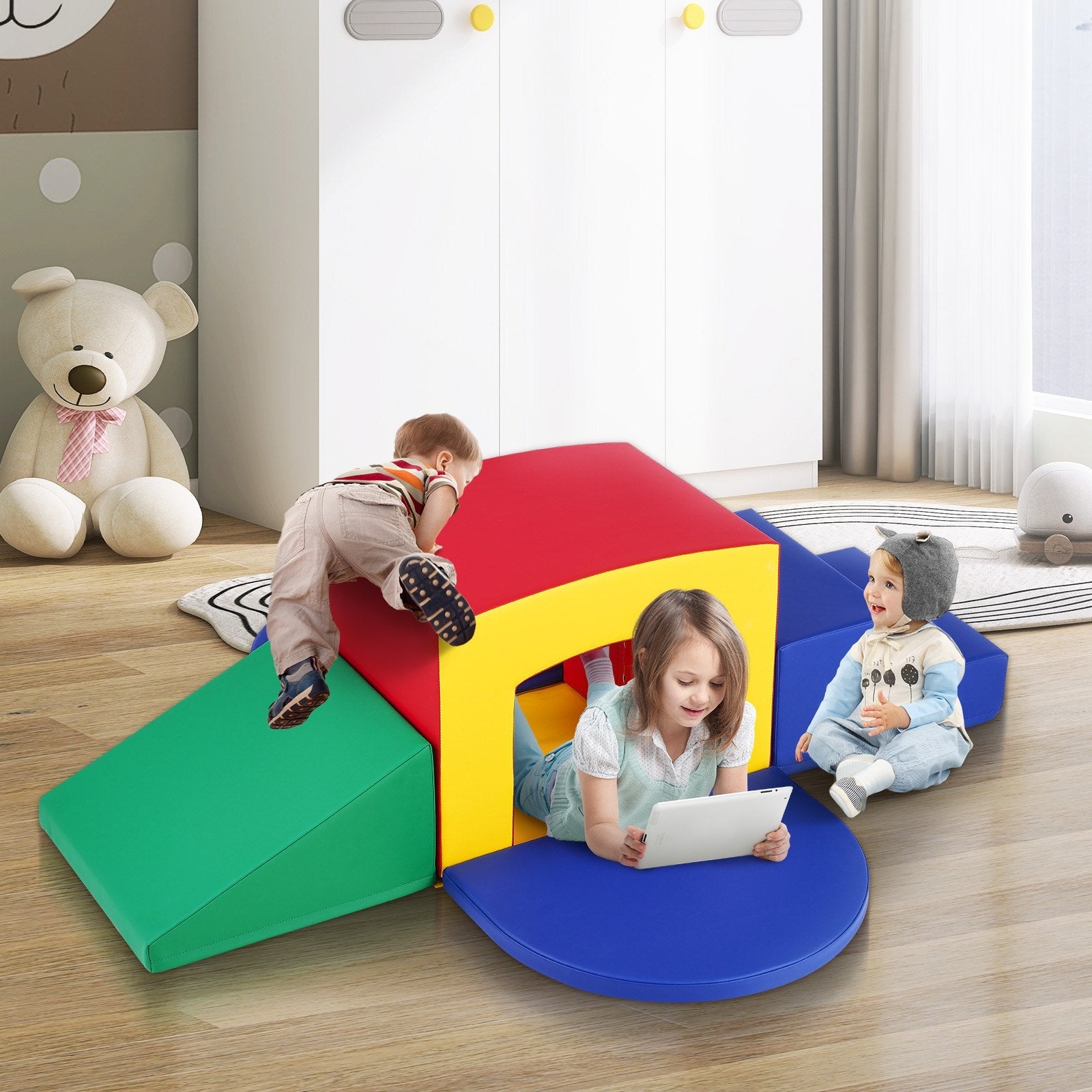VEVOR Toddler Climbing Toys Indoor, 5 Piece Climb, Crawl and Tunnel Soft Play Equipment, Foam Climbing Toys, Kids Tunnel Maze with Stairs and Ramp,Indoor for Preschoolers Easy to Clean (Assorted) 