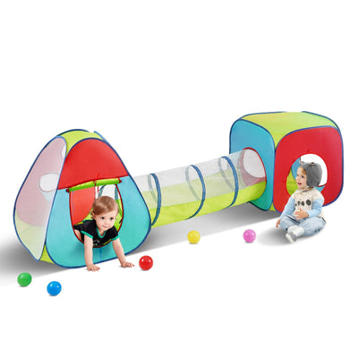 VEVOR 3 in 1 Kids Play Tent with Tunnel for Boys, Girls, Babies and Toddlers, Indoor/Outdoor Pop Up Playhouse with Carrying Bag & Banding Straps as Birthday Gifts, Red/Yellow/Blue Multicolor 