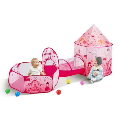 VEVOR 3 in 1 Kids Play Tent with Tunnel for Girls, Princes, Boys, Babies and Toddlers, Indoor/Outdoor Pop Up Playhouse with Carrying Bag & Banding Straps as Birthday Gifts, Magenta Color 