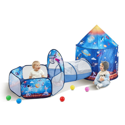 VEVOR 3 in 1 Kids Play Tent with Tunnel for Boys, Girls, Babies and Toddlers, Indoor/Outdoor Pop Up Playhouse with Carrying Bag & Banding Straps Birthday Gifts, Royal Blue Color Rocket Theme 