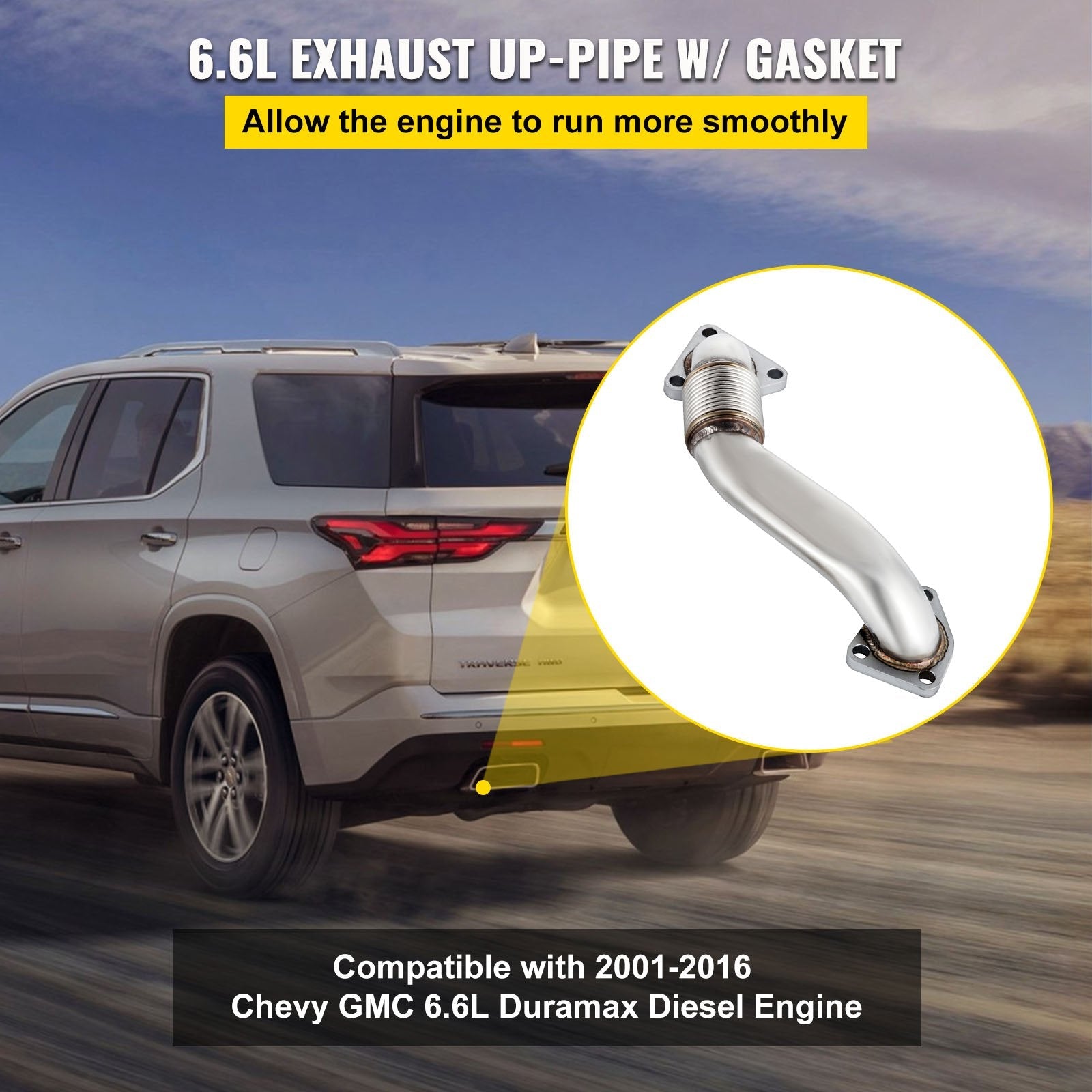 Bolt On Passenger Side Up-Pipe w/ Gaskets For LB7 LLY LBZ LMM LML 6.6L 2001-2016 Duramax 